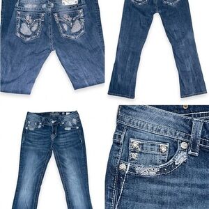 Sexy Blue Denim Miss Me Jeans with Embellished Pockets